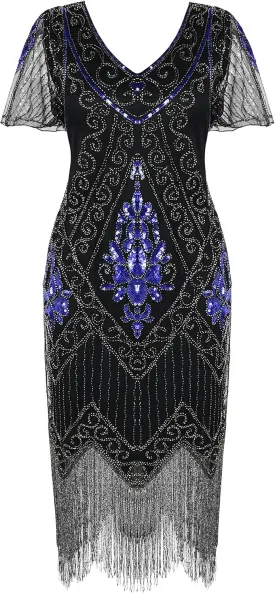 PrettyGuide Women's 1920s Dress Sequin Art Deco Flapper Dress with Sleeve
