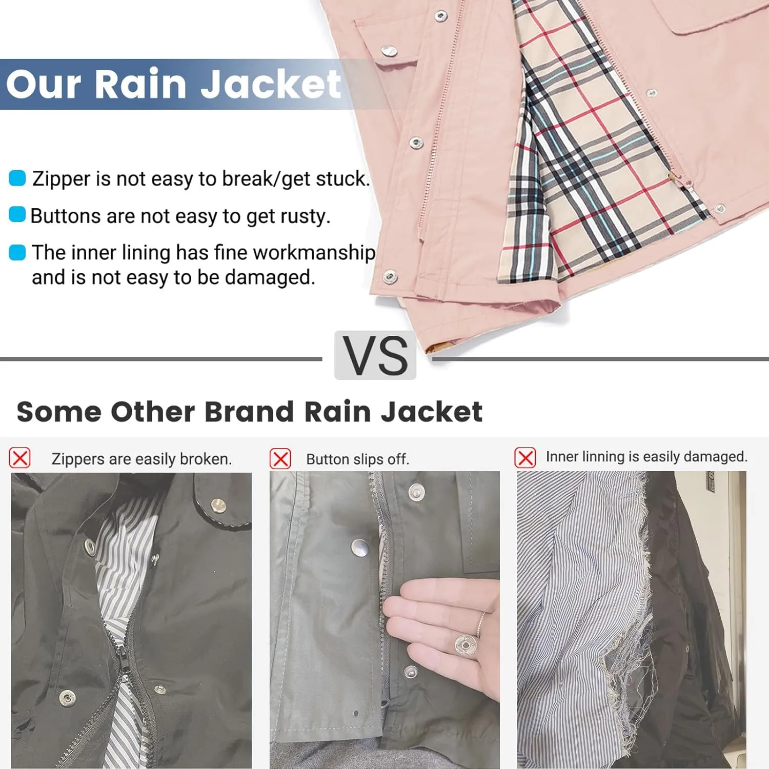 Rain Coat for Women Waterproof with Hood Lightweight Women's Rain Jacket Outdoor Trench Windbreaker Long Raincoats