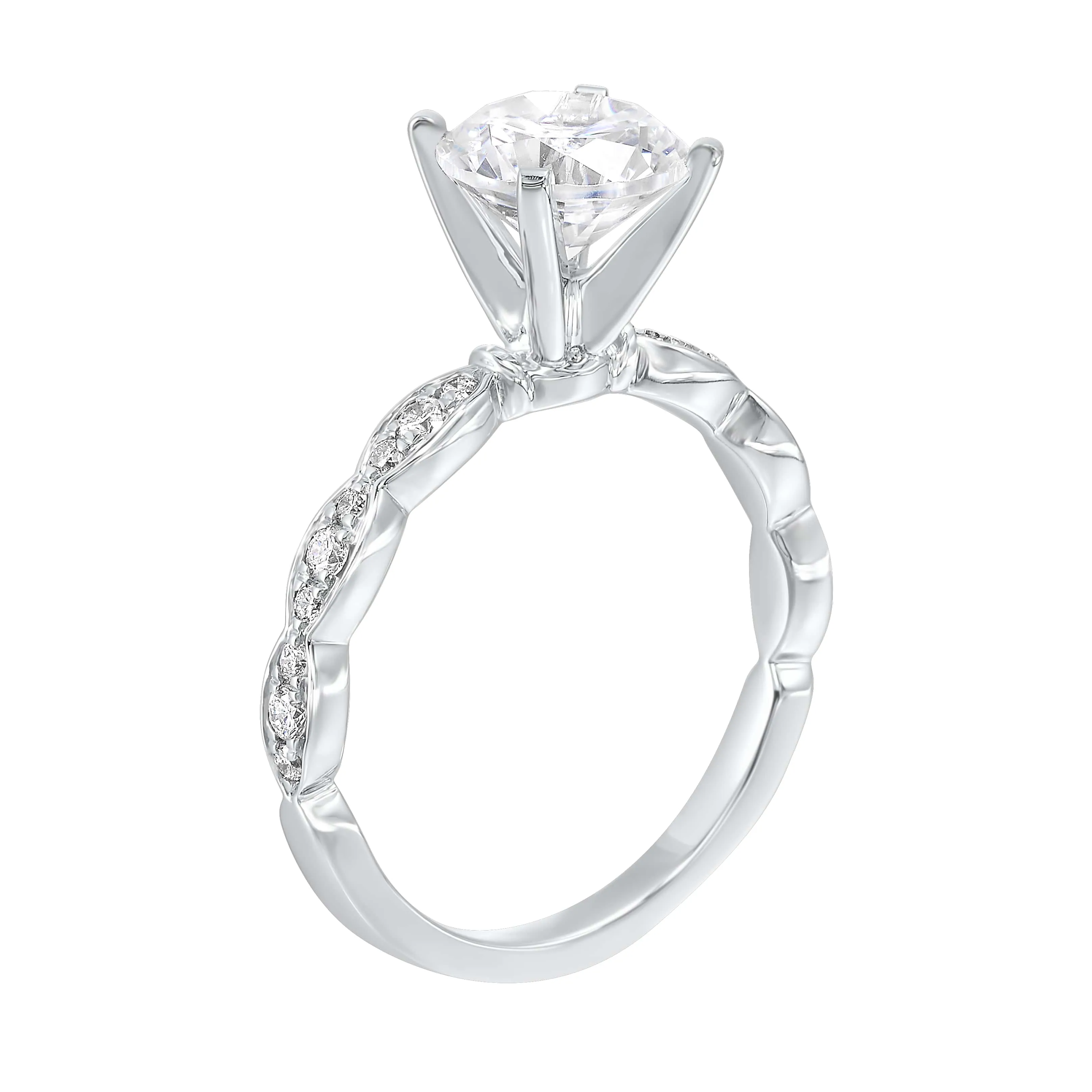 Round Lab-Created Diamond Marquise Pave Engagement Ring in White Gold, 2.25 cttw