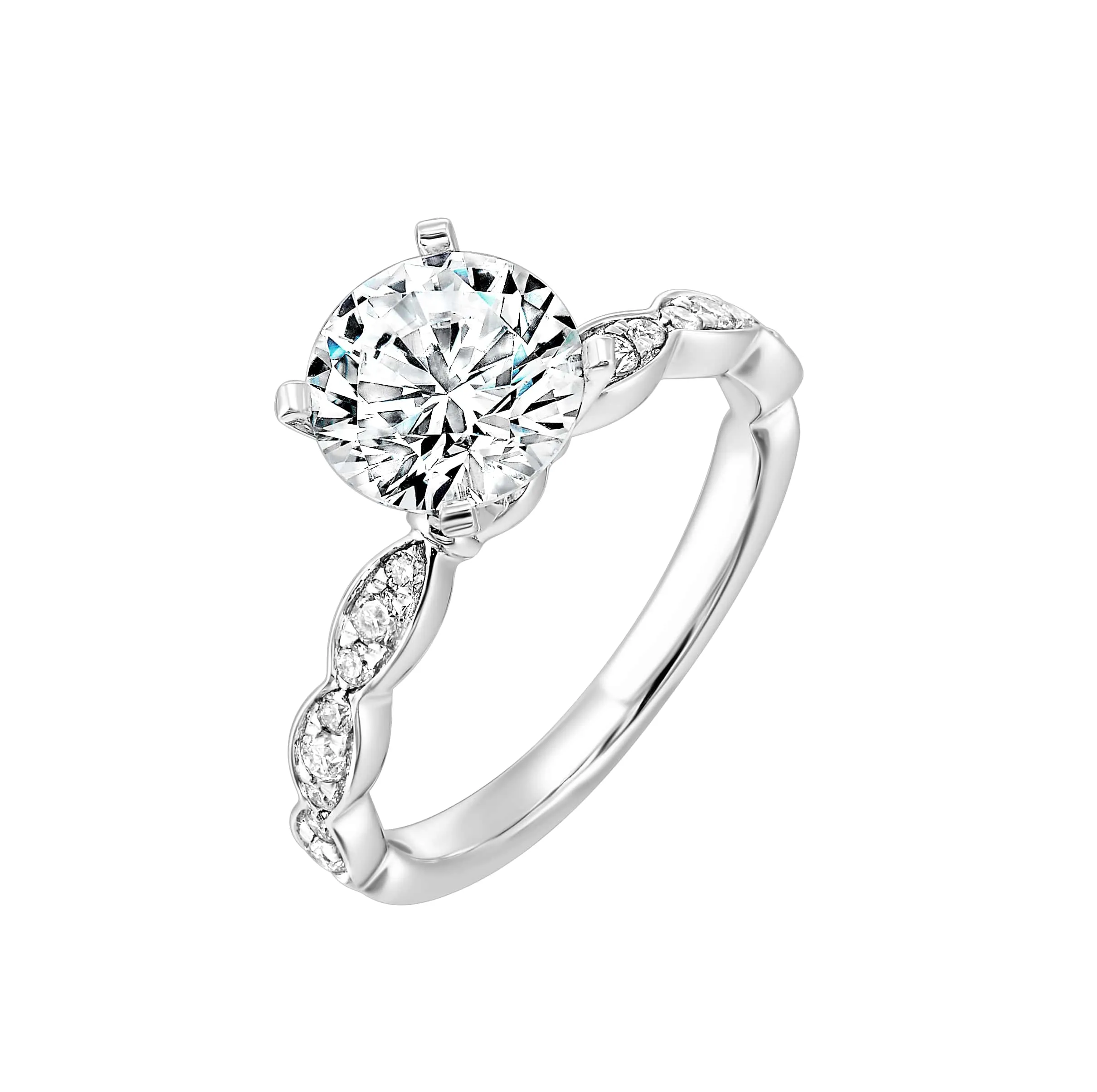 Round Lab-Created Diamond Marquise Pave Engagement Ring in White Gold, 2.25 cttw