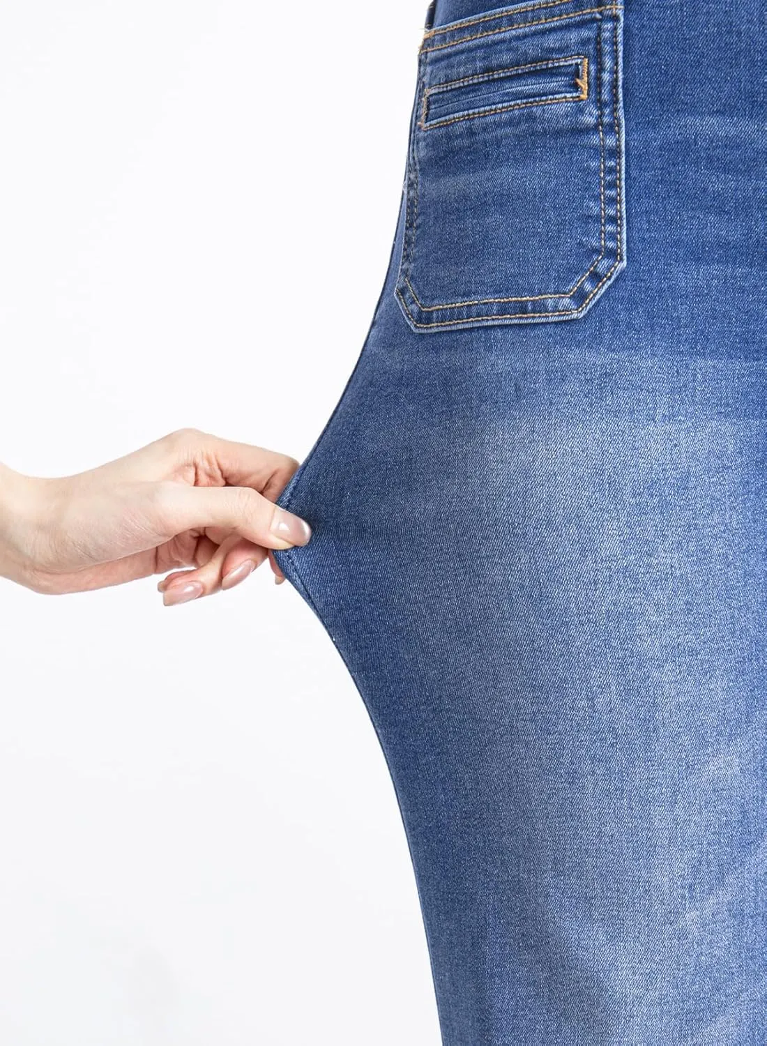 Sidefeel Women's Wide Leg Jeans High Waisted Tummy Control Stretchy Pockets Front Straight Leg Jeans