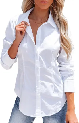 siliteelon Women's Button Down Shirts Long Sleeve Dress Shirts Wrinkle Free Collared Work Office Solid Blouses Corset Tops