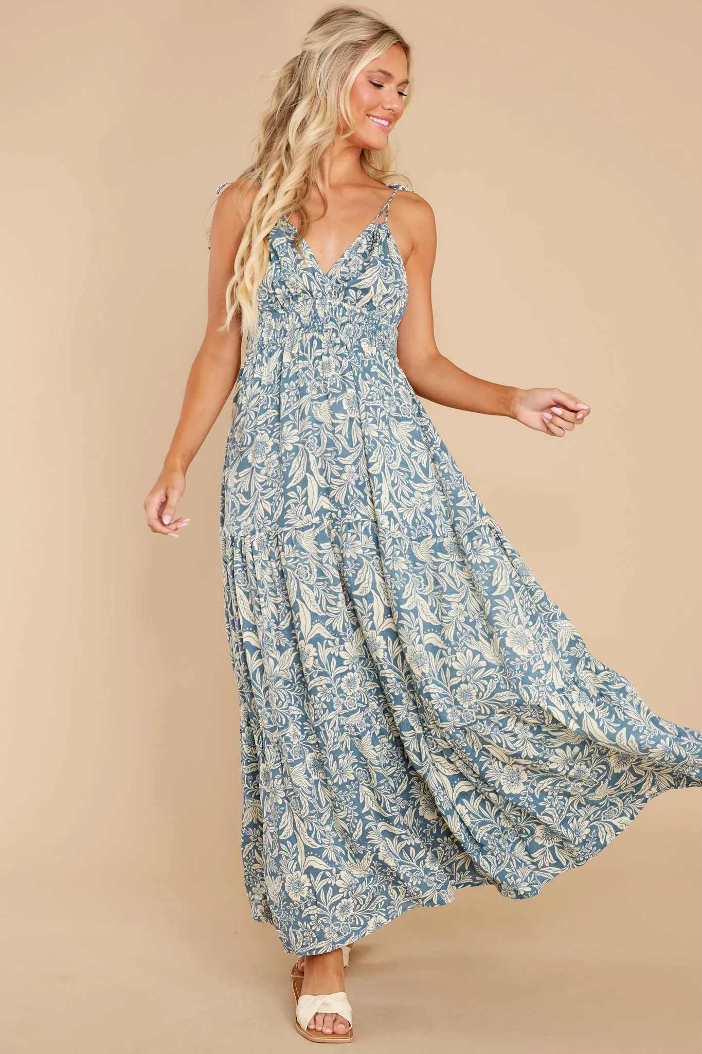 Splendid Living Ash Blue Floral Print Maxi Dress