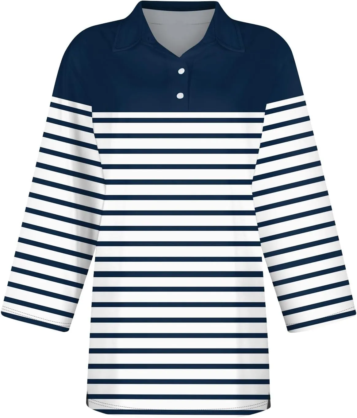 Striped Button Down Shirt Women,3/4 Sleeve Tops V Neck Work Polo Blouses Dressy Casual Collared Elbow Sleeve Tunic