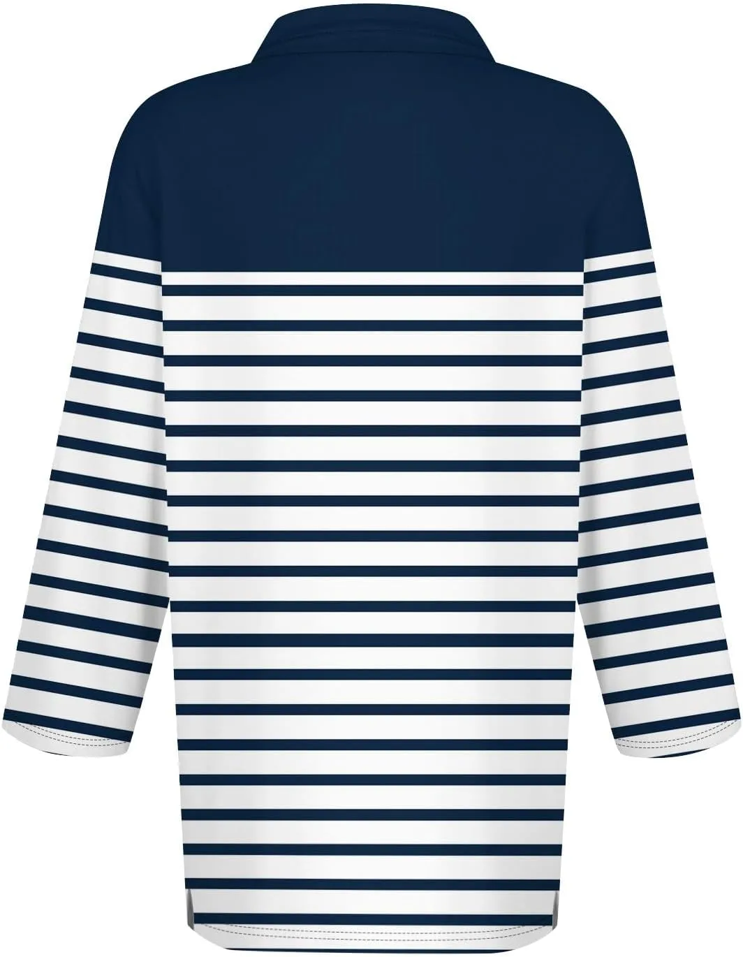 Striped Button Down Shirt Women,3/4 Sleeve Tops V Neck Work Polo Blouses Dressy Casual Collared Elbow Sleeve Tunic