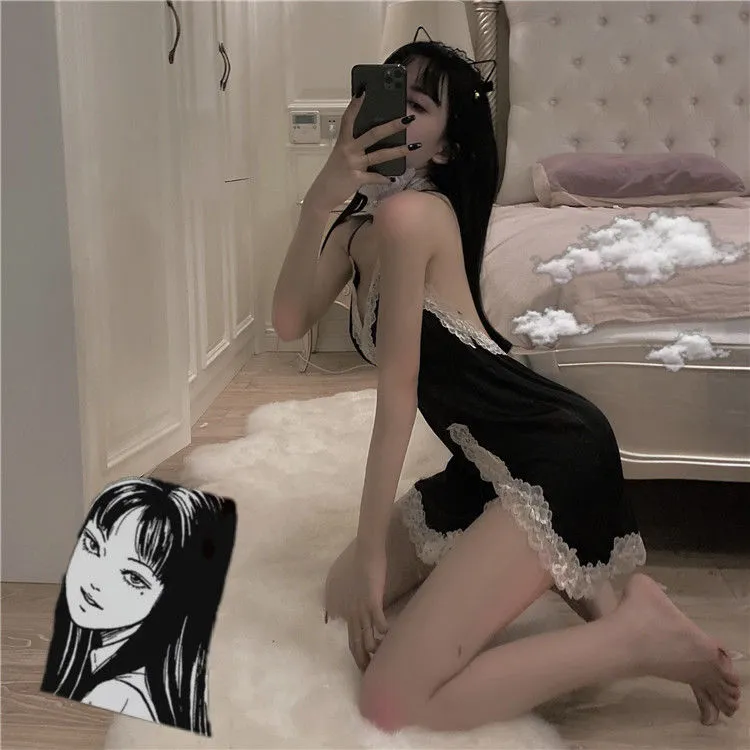 VenusFox Sexy Nightwear Dresses Summer Woman 2021 Lace Sleepwear Girls Mini Skirts Nightgown Black Nighty for Ladies Lingrie Pijama
