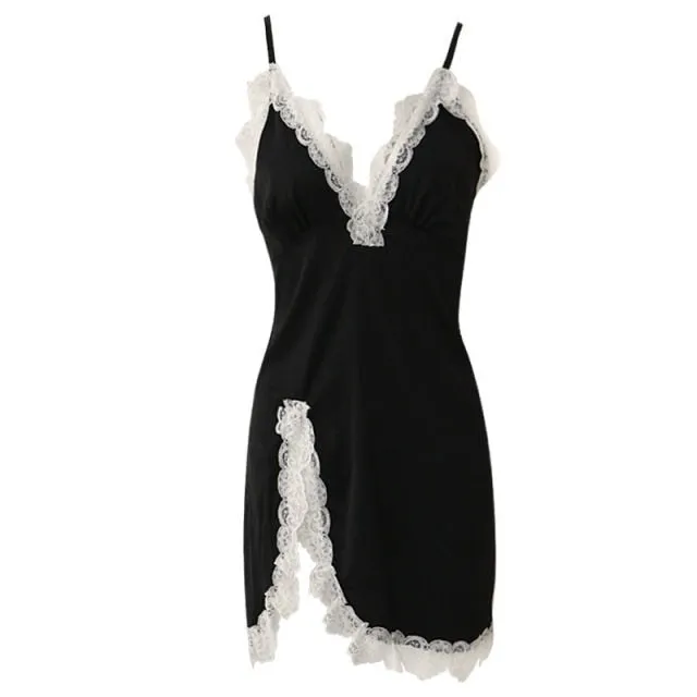 VenusFox Sexy Nightwear Dresses Summer Woman 2021 Lace Sleepwear Girls Mini Skirts Nightgown Black Nighty for Ladies Lingrie Pijama