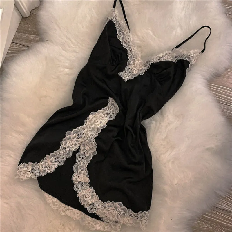 VenusFox Sexy Nightwear Dresses Summer Woman 2021 Lace Sleepwear Girls Mini Skirts Nightgown Black Nighty for Ladies Lingrie Pijama