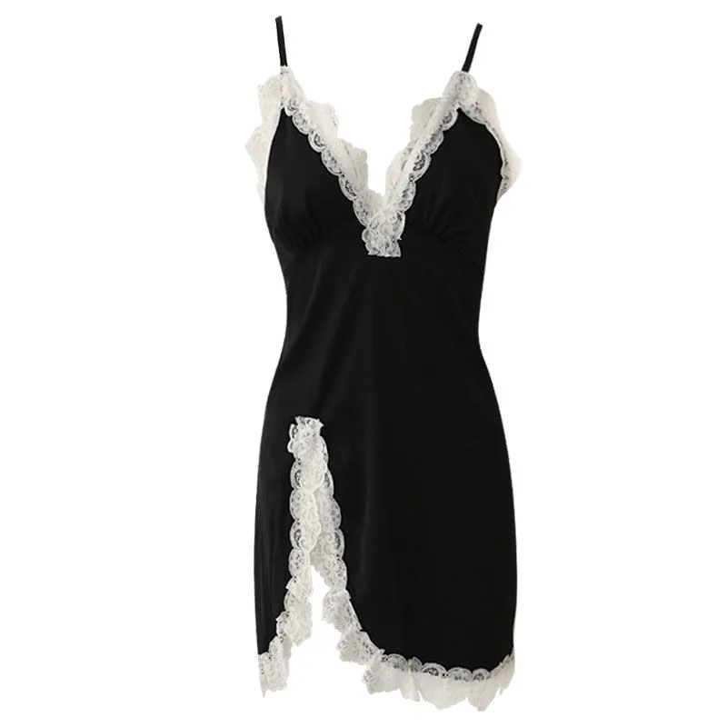 VenusFox Sexy Nightwear Dresses Summer Woman 2021 Lace Sleepwear Girls Mini Skirts Nightgown Black Nighty for Ladies Lingrie Pijama