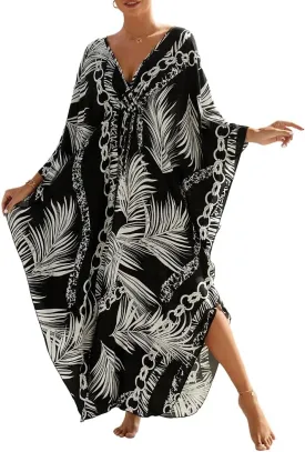 Women Animal Print Kaftan Dresses Plus Size Swimsuit Coverup 2025 Summer Bathing Suit Caftan Loungewear Beach Dress