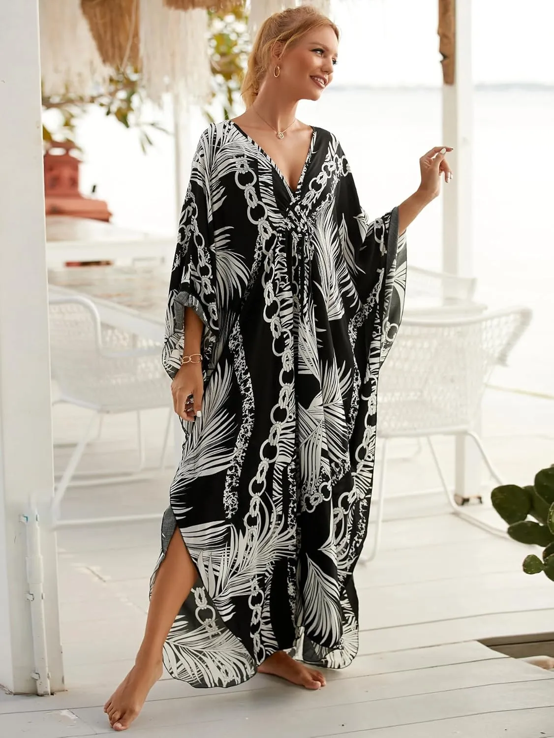 Women Animal Print Kaftan Dresses Plus Size Swimsuit Coverup 2025 Summer Bathing Suit Caftan Loungewear Beach Dress