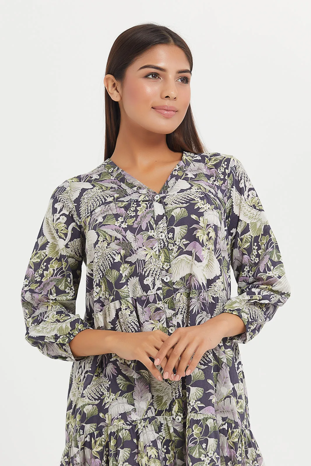 Women Grey Tiered Nightgown