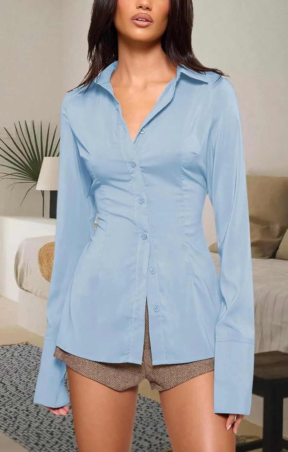 Women's Button Down Shirts Classic Fit Dress Shirt Work Casual Long Sleeve Blouse Tops