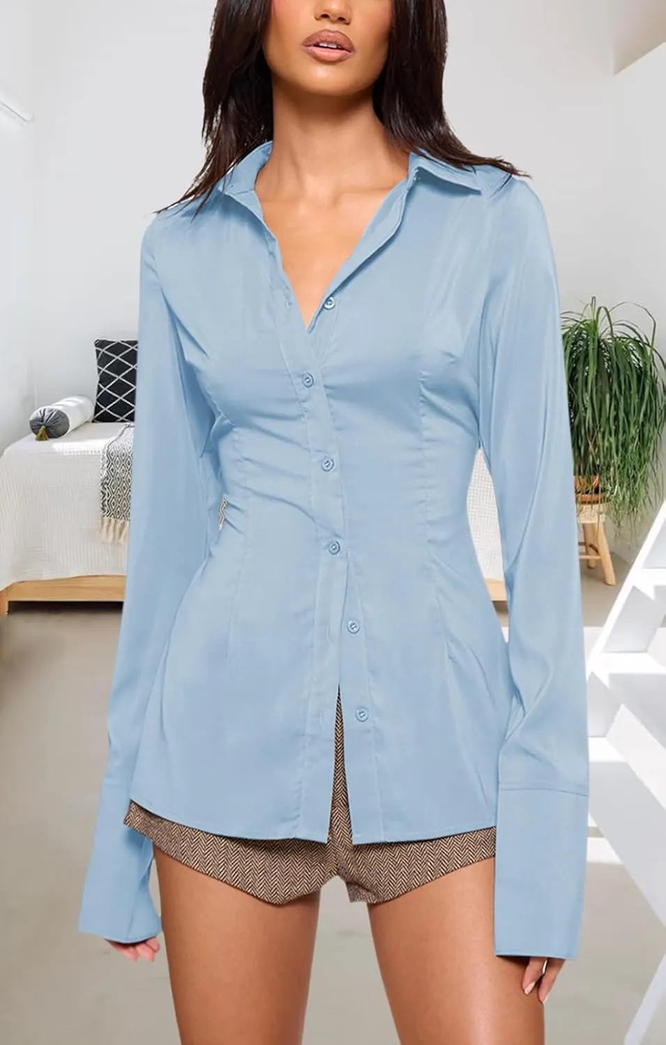 Women's Button Down Shirts Classic Fit Dress Shirt Work Casual Long Sleeve Blouse Tops