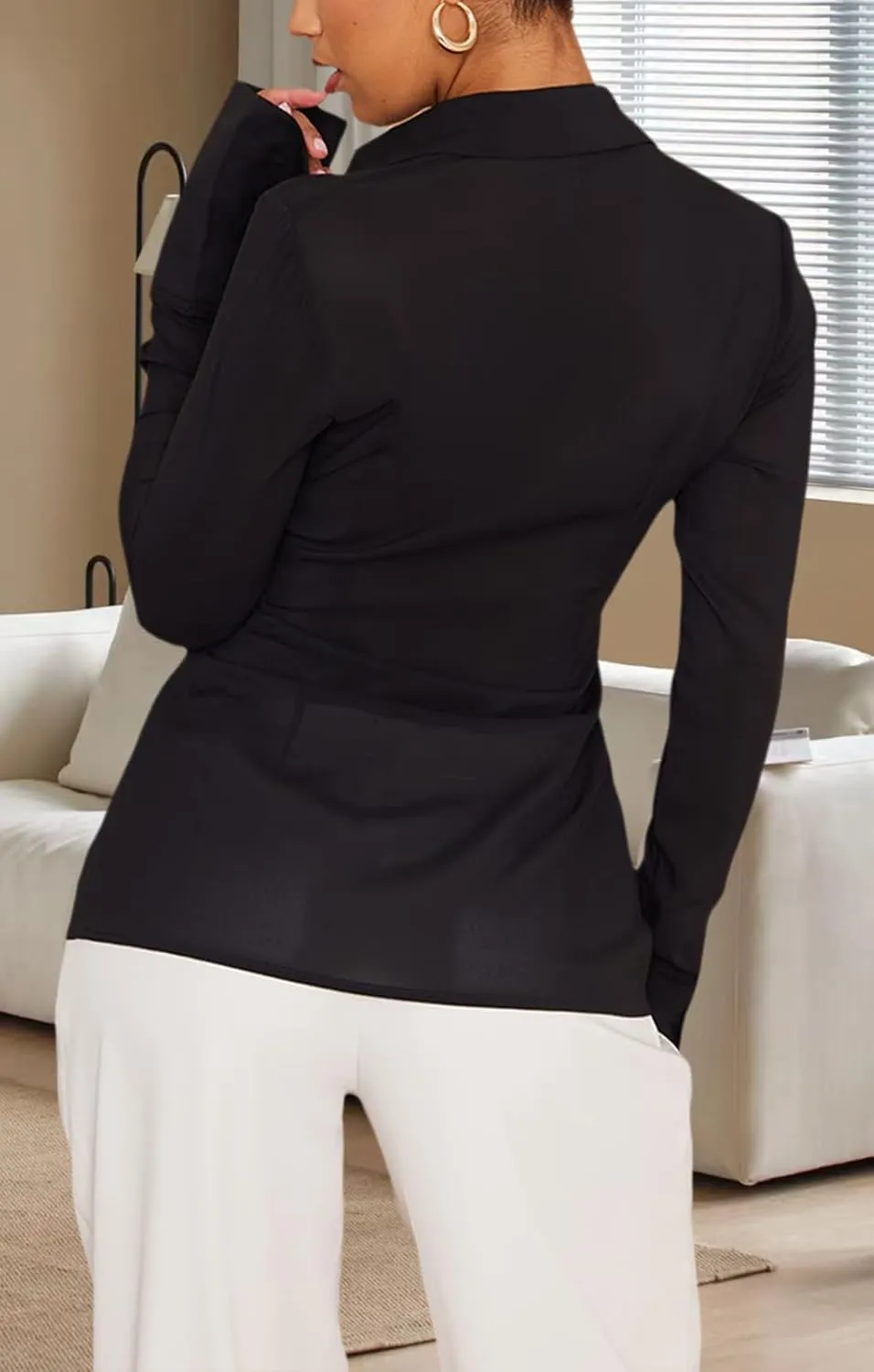 Women's Button Down Shirts Classic Fit Dress Shirt Work Casual Long Sleeve Blouse Tops