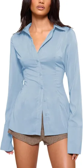 Women's Button Down Shirts Classic Fit Dress Shirt Work Casual Long Sleeve Blouse Tops