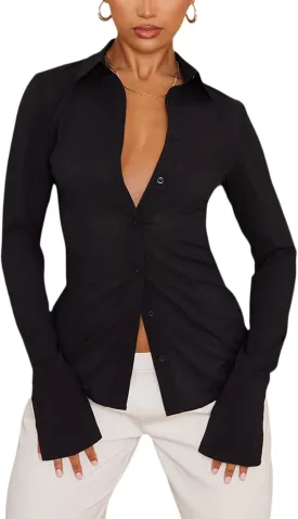Women's Button Down Shirts Classic Fit Dress Shirt Work Casual Long Sleeve Blouse Tops