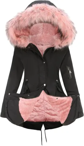 Women's Winter Coats Safari Parkas Fur Hooded Sherpa Lined Parka Coat Warm Thicken Anoraks Fleece Jacket