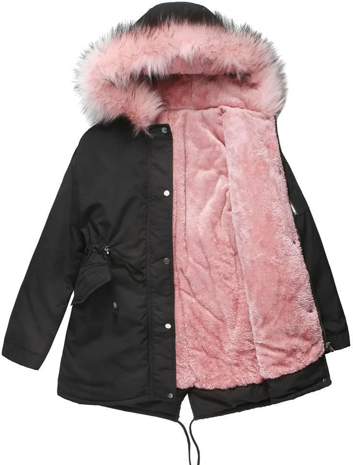 Women's Winter Coats Safari Parkas Fur Hooded Sherpa Lined Parka Coat Warm Thicken Anoraks Fleece Jacket