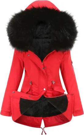 Women's Winter Coats Safari Parkas Fur Hooded Sherpa Lined Parka Coat Warm Thicken Anoraks Fleece Jacket