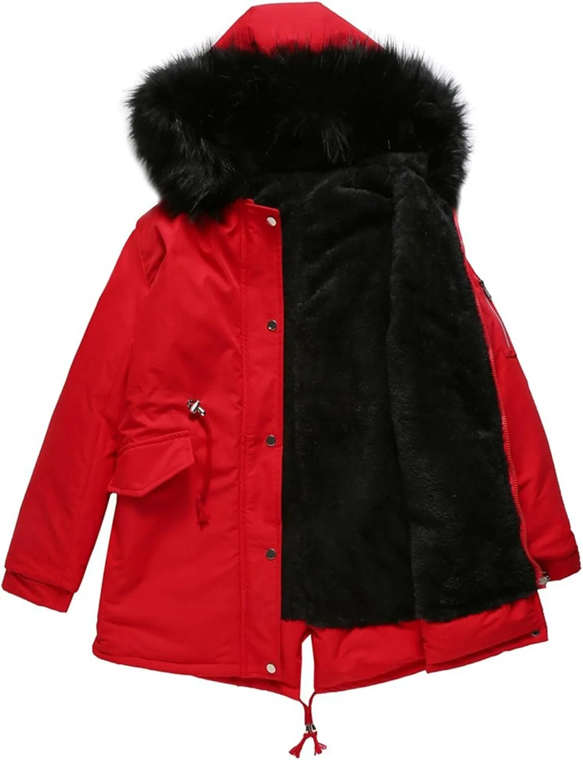 Women's Winter Coats Safari Parkas Fur Hooded Sherpa Lined Parka Coat Warm Thicken Anoraks Fleece Jacket