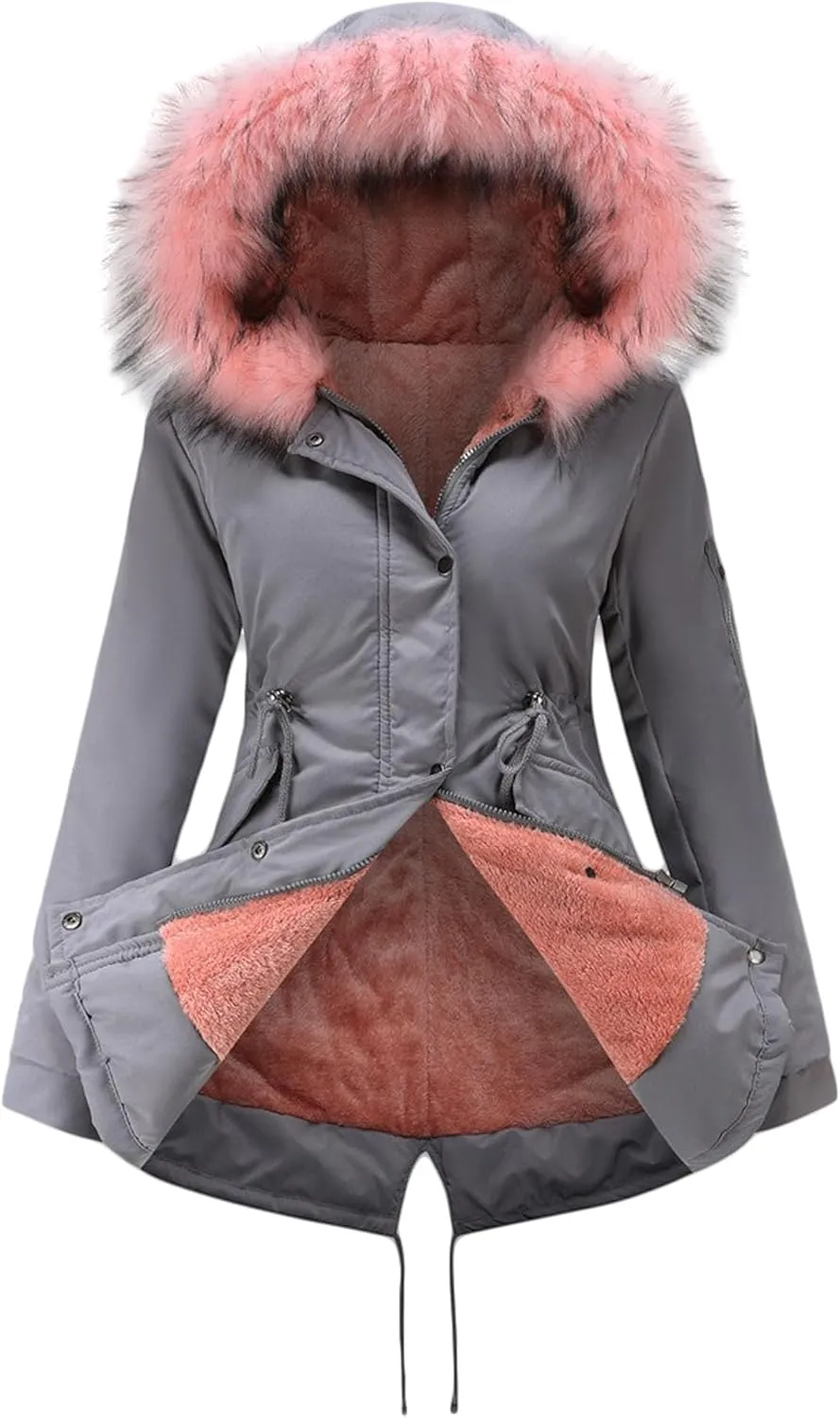 Women's Winter Coats Safari Parkas Fur Hooded Sherpa Lined Parka Coat Warm Thicken Anoraks Fleece Jacket