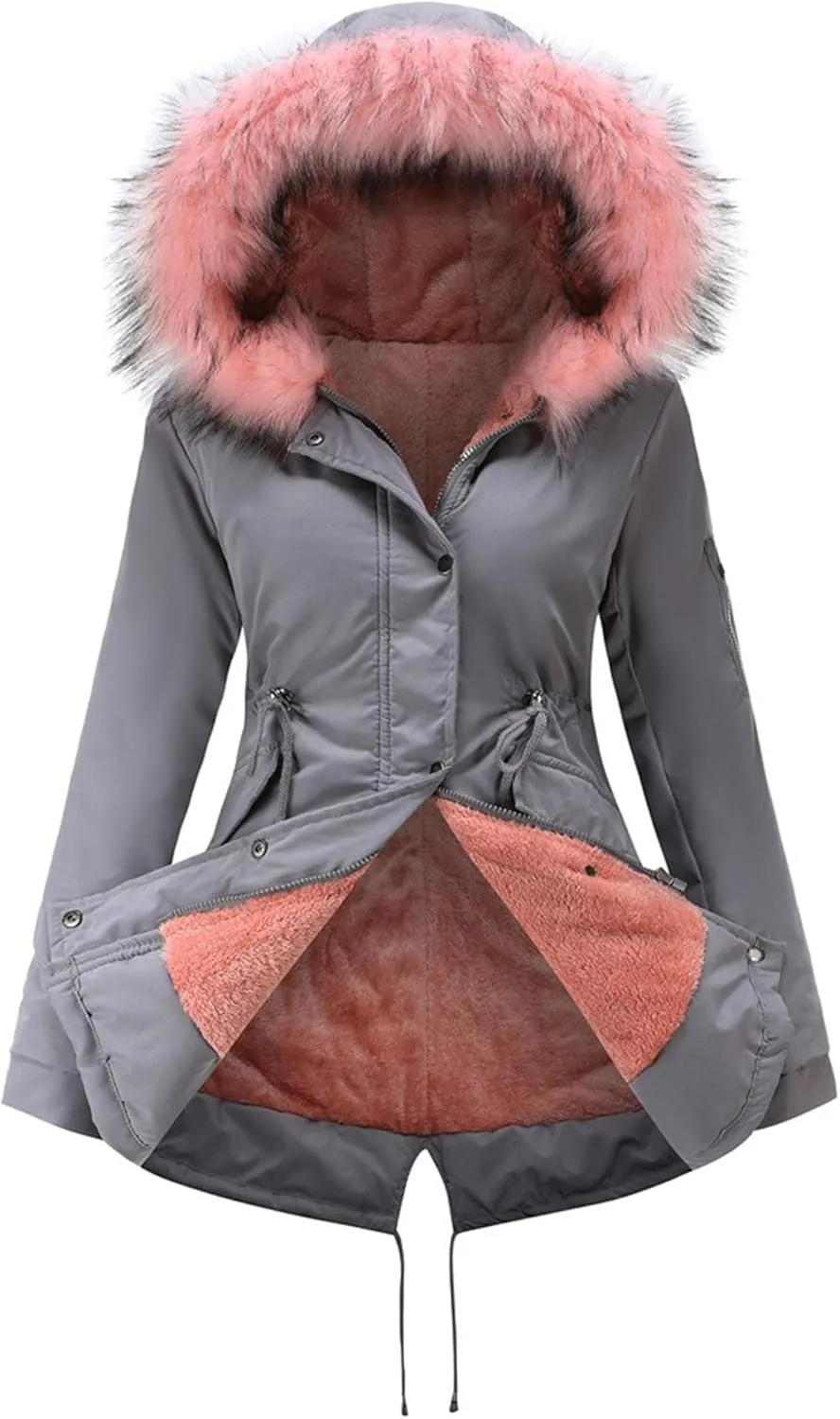Women's Winter Coats Safari Parkas Fur Hooded Sherpa Lined Parka Coat Warm Thicken Anoraks Fleece Jacket