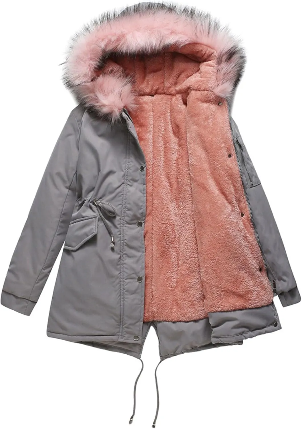Women's Winter Coats Safari Parkas Fur Hooded Sherpa Lined Parka Coat Warm Thicken Anoraks Fleece Jacket