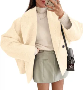 Yousify Womens Cropped Pea Coats Oversized Wool Blend Jackets Lapel Double Breasted Fall Winter Outerwear Outfits