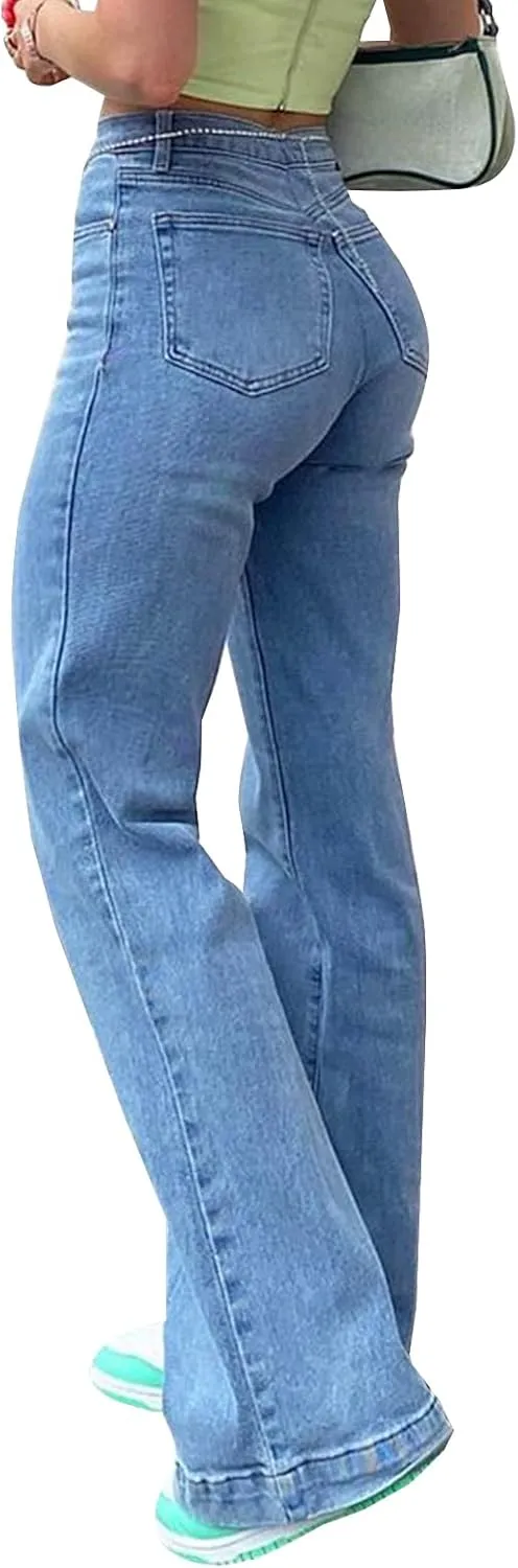 YUZIBAO Baggy Jeans for Women High Waisted Straight Wide Leg Jeans Y2K Boyfriend Stretch Denim Pants