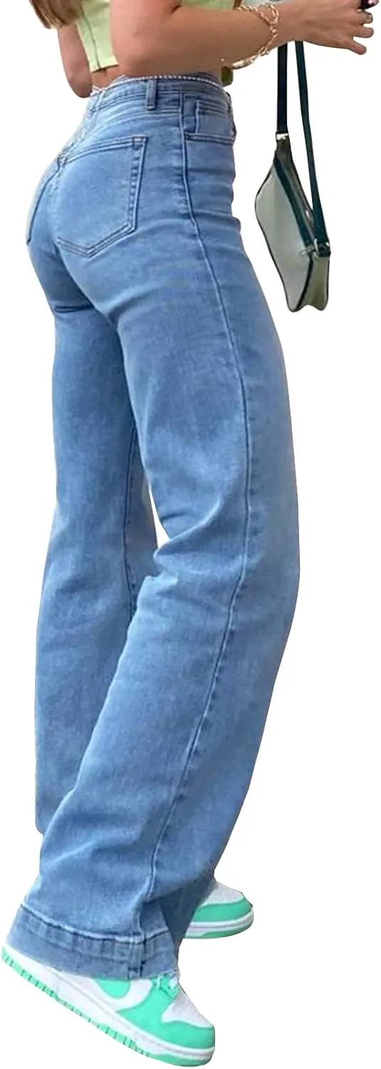 YUZIBAO Baggy Jeans for Women High Waisted Straight Wide Leg Jeans Y2K Boyfriend Stretch Denim Pants