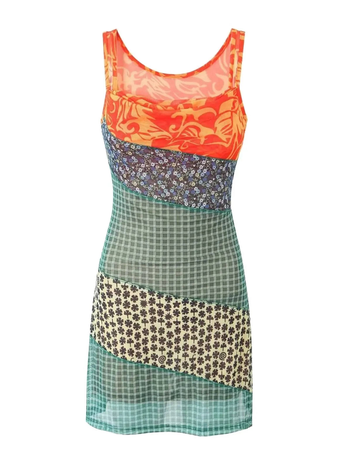 ZR Double-Layer High Elastic Mesh Slim-Fit Sleeveless Dress